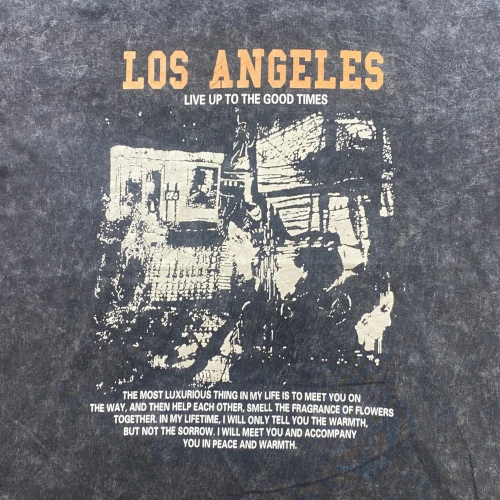 Romwe Los Angeles Graphic Shirt Sz L Mens Gray Streetwear Acid Wash Short Sleeve